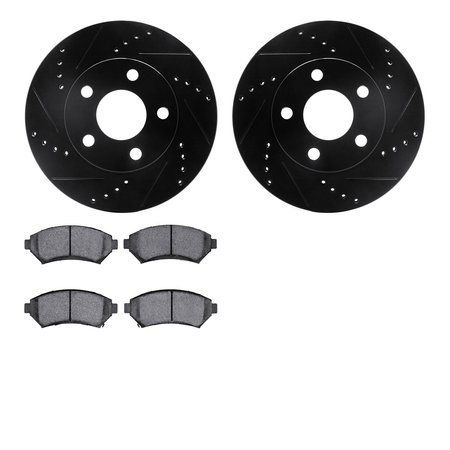 DYNAMIC FRICTION CO 8302-52010, Rotors-Drilled and Slotted-Black with 3000 Series Ceramic Brake Pads, Zinc Coated 8302-52010